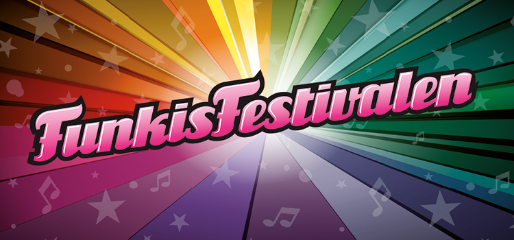 Funkisfestivalens logga i ett spektrum av färger
