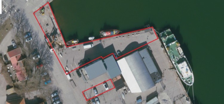 Kartskiss med markering av arbetsområdet för renoveringen av kaj 7.