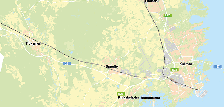 Kartbild över Trekanten med omnejd (Kalmar, Rinkabyholm med flera).