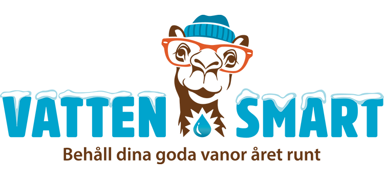Logotype för Vattensmart (Kamel i mössa och solglasögen, han heter Törsten)