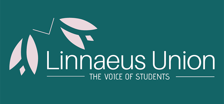 Linnaeus University's logo with a illustrated flower with a green background with the text: "Linnaues Union - the voice of students"