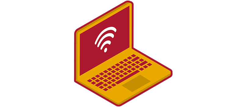 Illustration - Gul dator med röd skärm, vit bakgrund