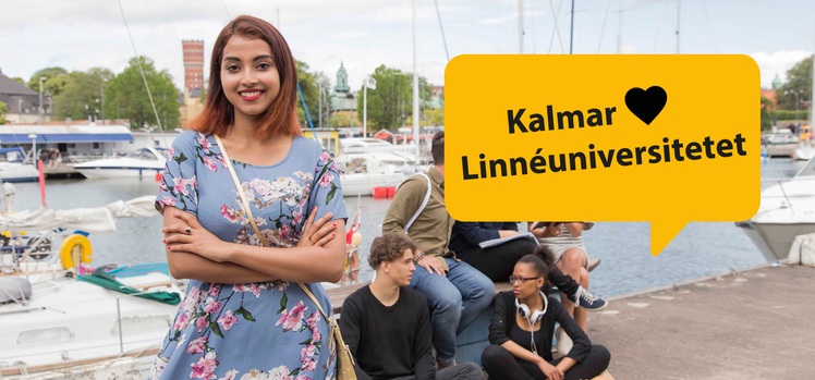 Studenter på en brygga vid hamnen i Kalmar