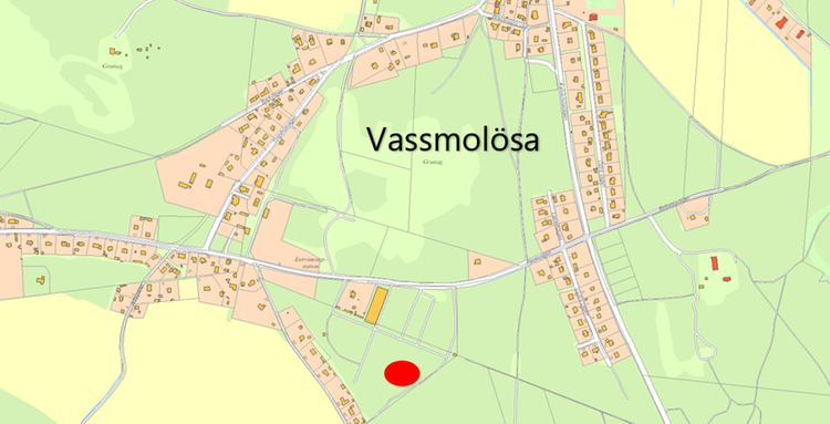 Kartbild över var Vassmolösa gamla ångsåg ligger. 