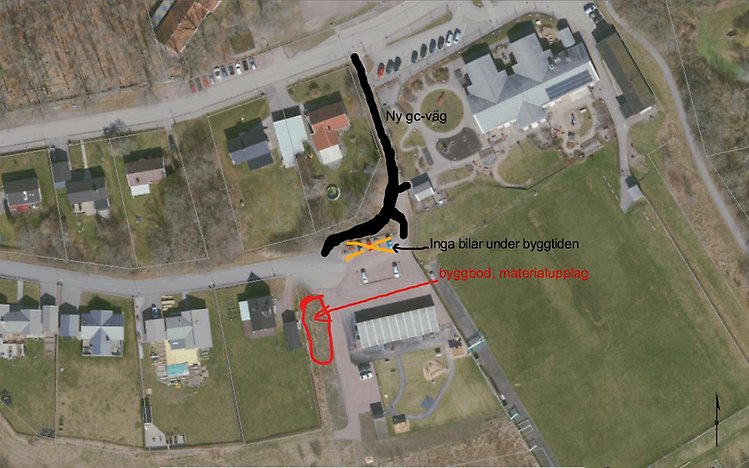 Kartbild över arbetsområdet vid förskolan vid Östra Dampegatan. 
