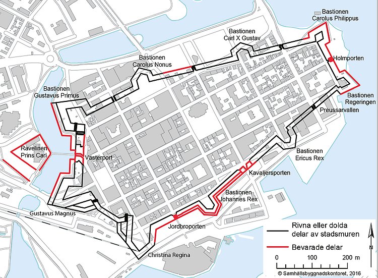 Karta över vilka vandringsrutter som finns i Kalmar stad