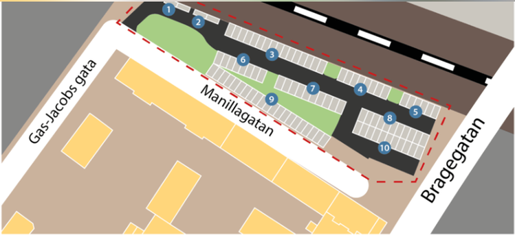 Karta över den nyöppnade parkeringen på Manillagatan