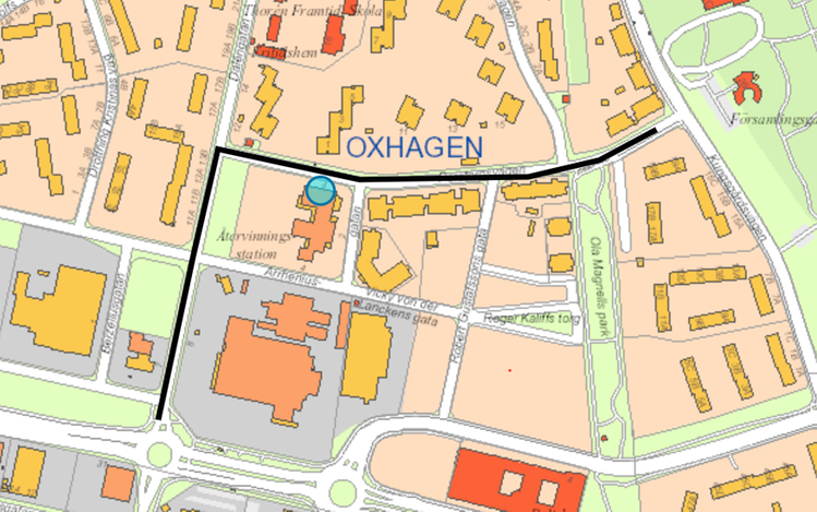 Kartbild över beläggningsarbeten på Dahléngatan m. fl.