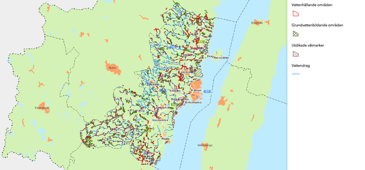 Kartbild från tjänsten "karta för vattenhållande och vattenbildande åtgärder".